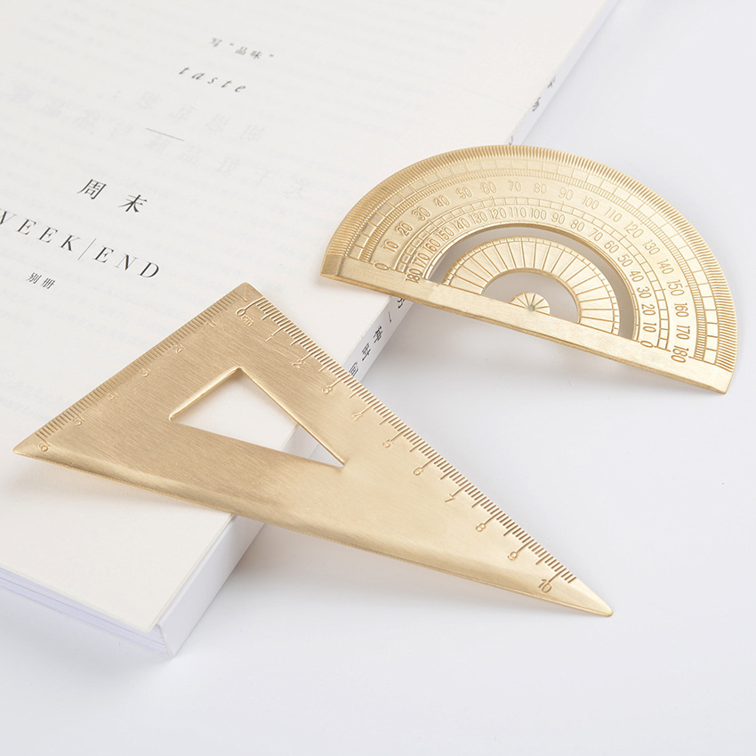 Picture of Brass triangle ruler golden retro semicircular protractor triangle drawing tools creative stationery metal wholesale