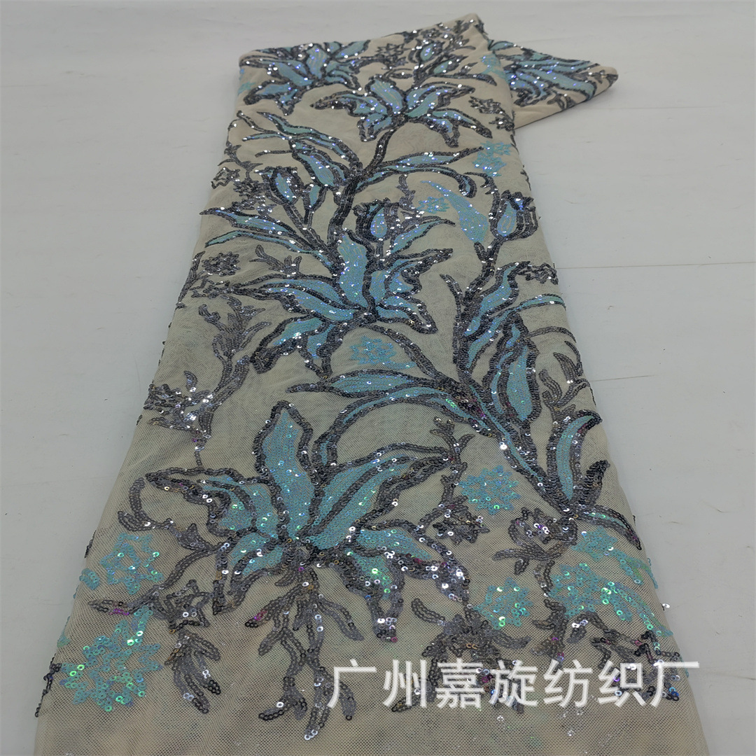 Embroidedred sequins laceNew stretch mesh colorful flower sequin embroidery gown fabric