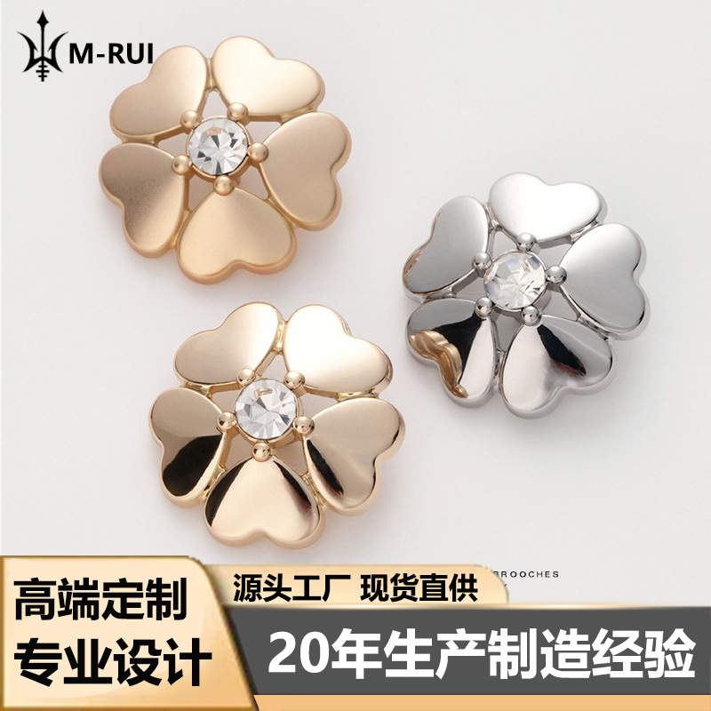 Chanel Style Metal Heart Clover Flower Diamond Button Women's Coat Shirt dress Top All-match Button