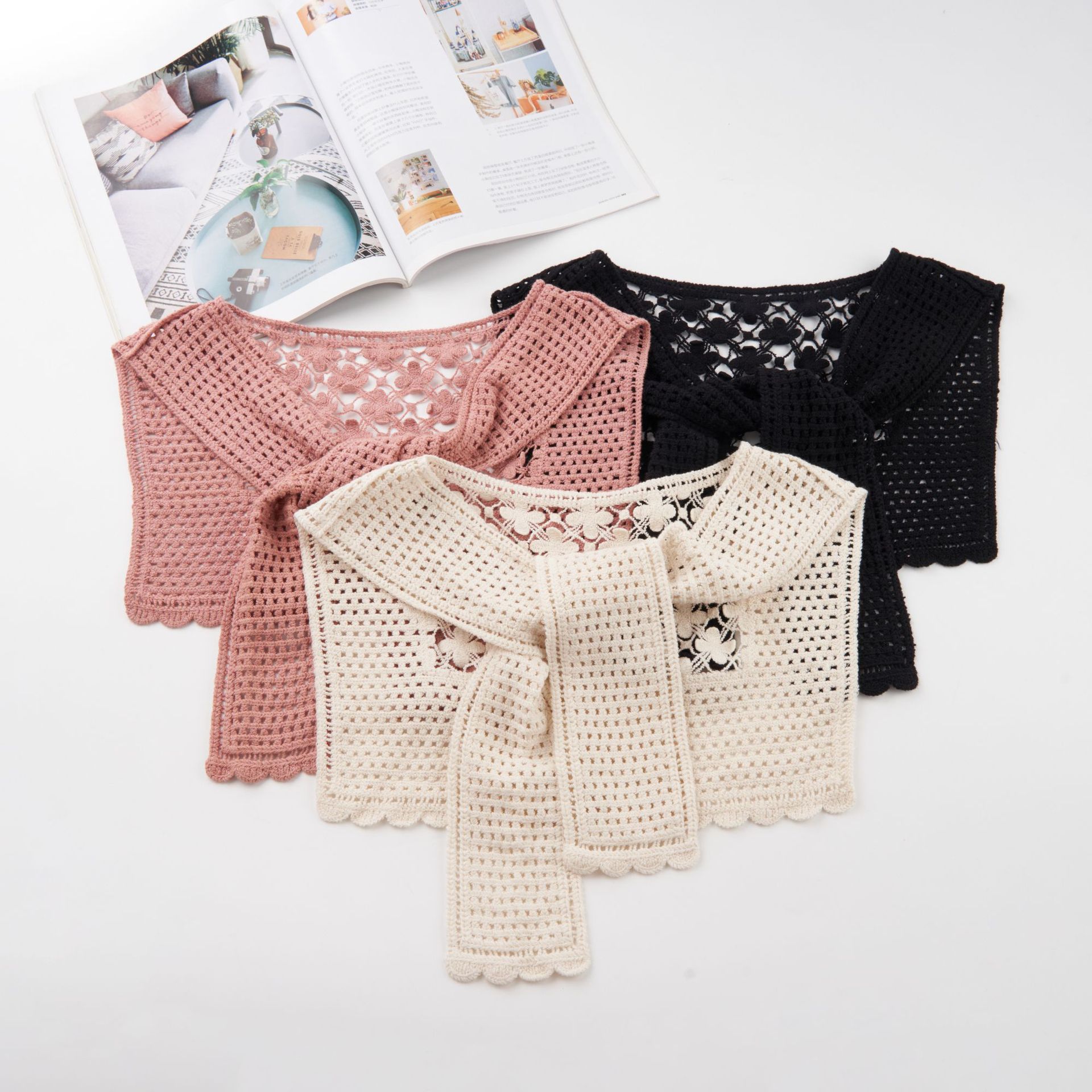 New Style Shawl Square Scarf Academic Style All-match Skirt T-shirt Fashionable Wear Hollow Plum Blossom Knitted Pattern Women's Ware