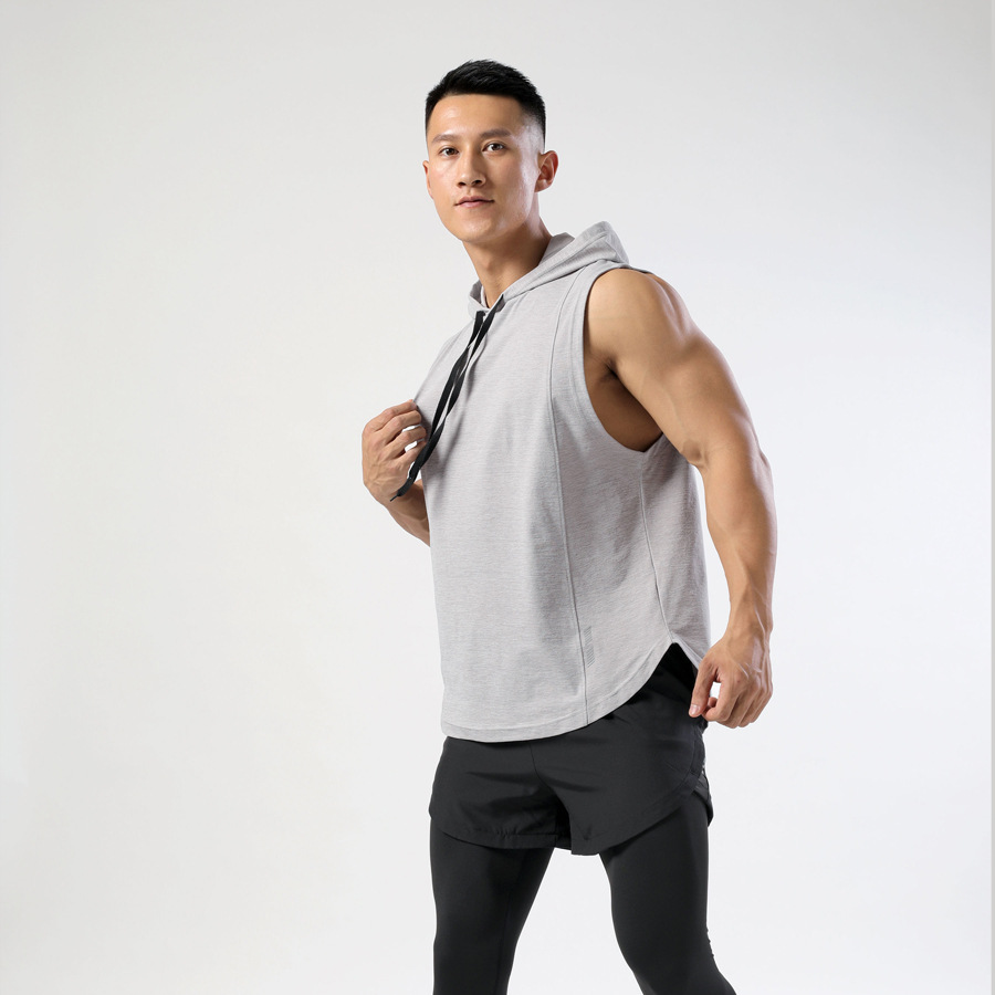Picture of Adult Hooded Sleeveless T-Shirt Men's Sports Casual Quick-Drying Clothing Fitness Running Boxing Training Vest Sports Trend