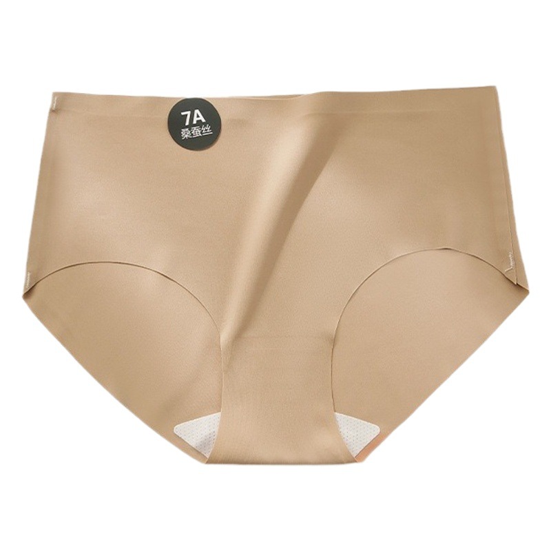 Maillard color milk leather 7A mulberry silk close-fitting comfortable skin-friendly seamless bear mid-waist women's underwear briefs