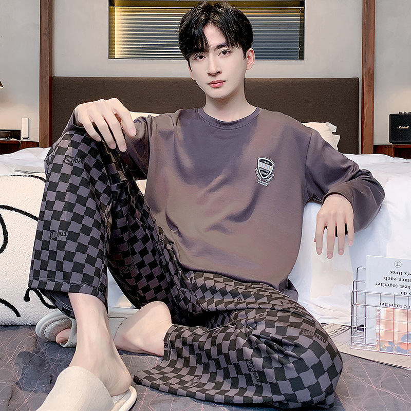Picture of Men's Pajamas Spring and Autumn New Cotton Long-sleeved Trousers Men's Youth Casual High-end Home Clothes suit