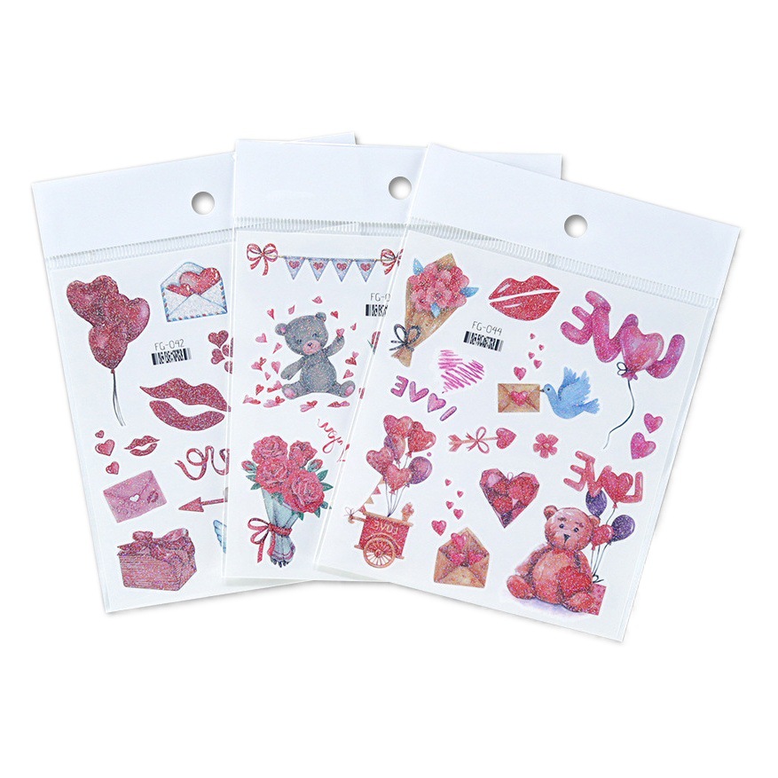 Ricklon New Cross-border Supply Waterproof Valentine's Day Tattoo Stickers Cartoon Glitter Tattoo Stickers Wholesale