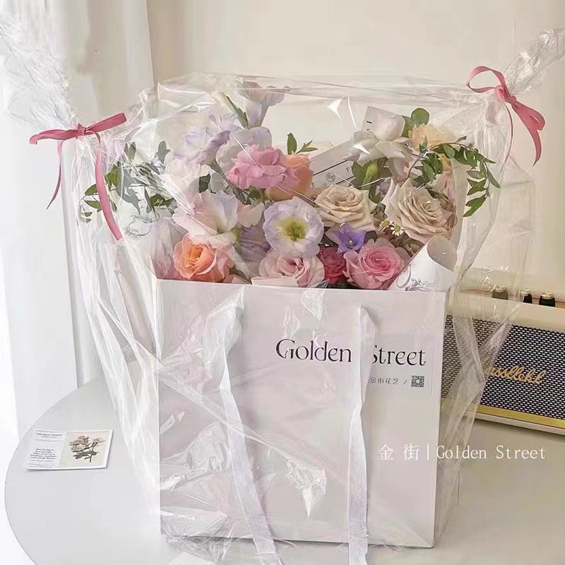 High transparent bouquet dust bag transparent bouquet bag rain-proof and wind-proof cellophane bag flower delivery packaging wholesale