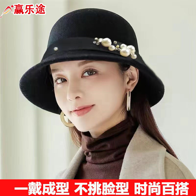 New Woolen Hat Autumn and Winter Korean Style British Retro Woolen Sunshade Fisherman Hat European and American Dome Big Brim Hat