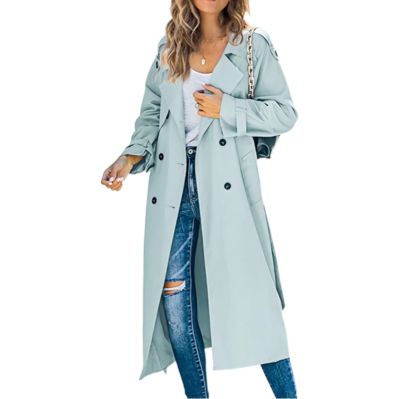 2023 European and American Amazon independent station cross-border women's winter and autumn trench coat casual solid color trench coat