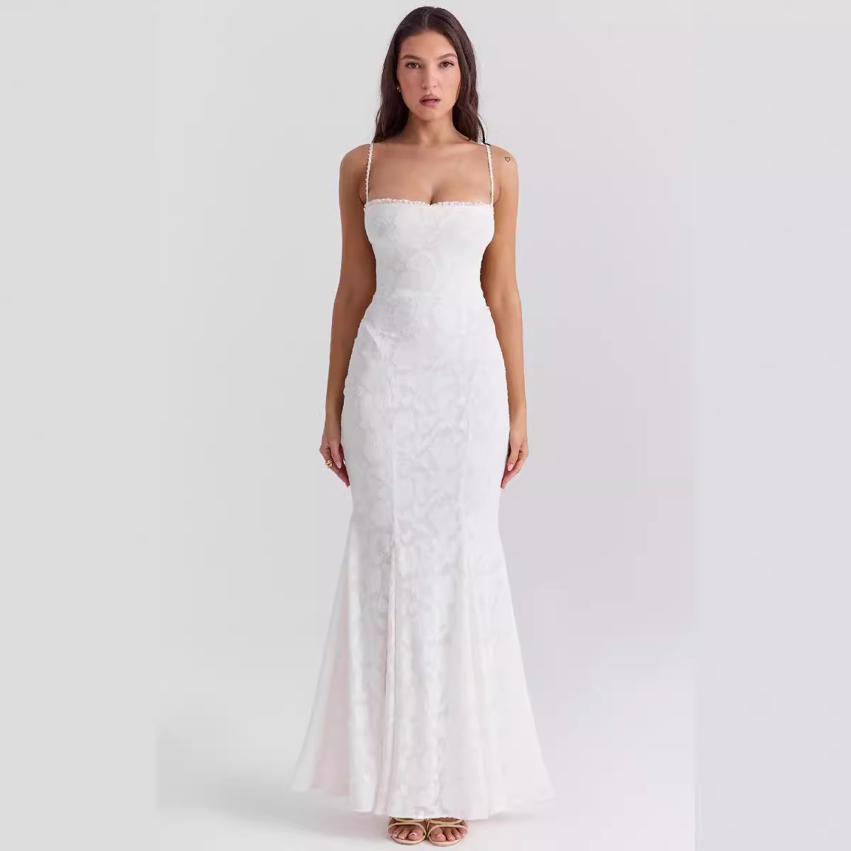 2024 AliExpress Hot Sale New Sexy Solid Color Sleeveless Strap Square Collar Backless Evening Dress Women's dress