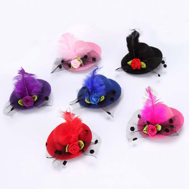 AliExpress mixed batch children hat hairpin mini feather hat hairpin small flower hair accessories single flower 5.8cm