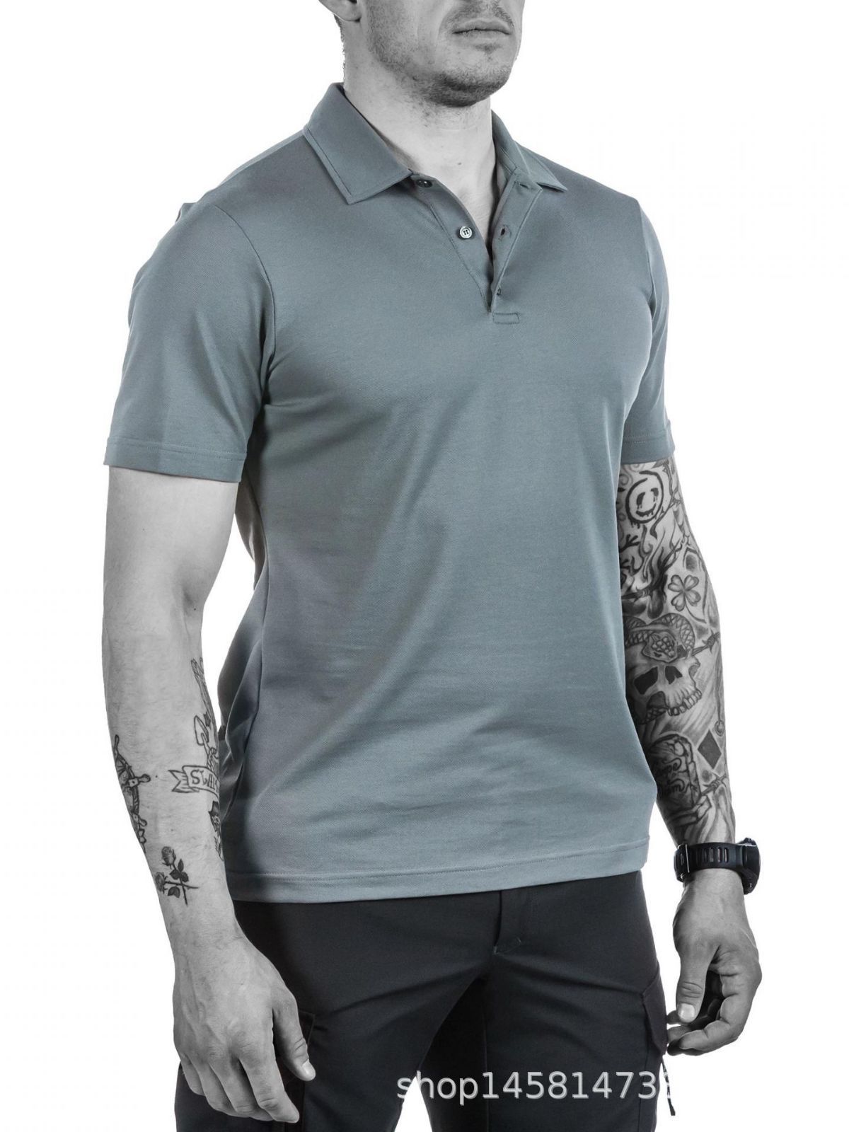 Hidden lapel outdoor quick-drying clothes Polo shirt men's summer tactical T-shirt lapel mountaineering physical short sleeve top