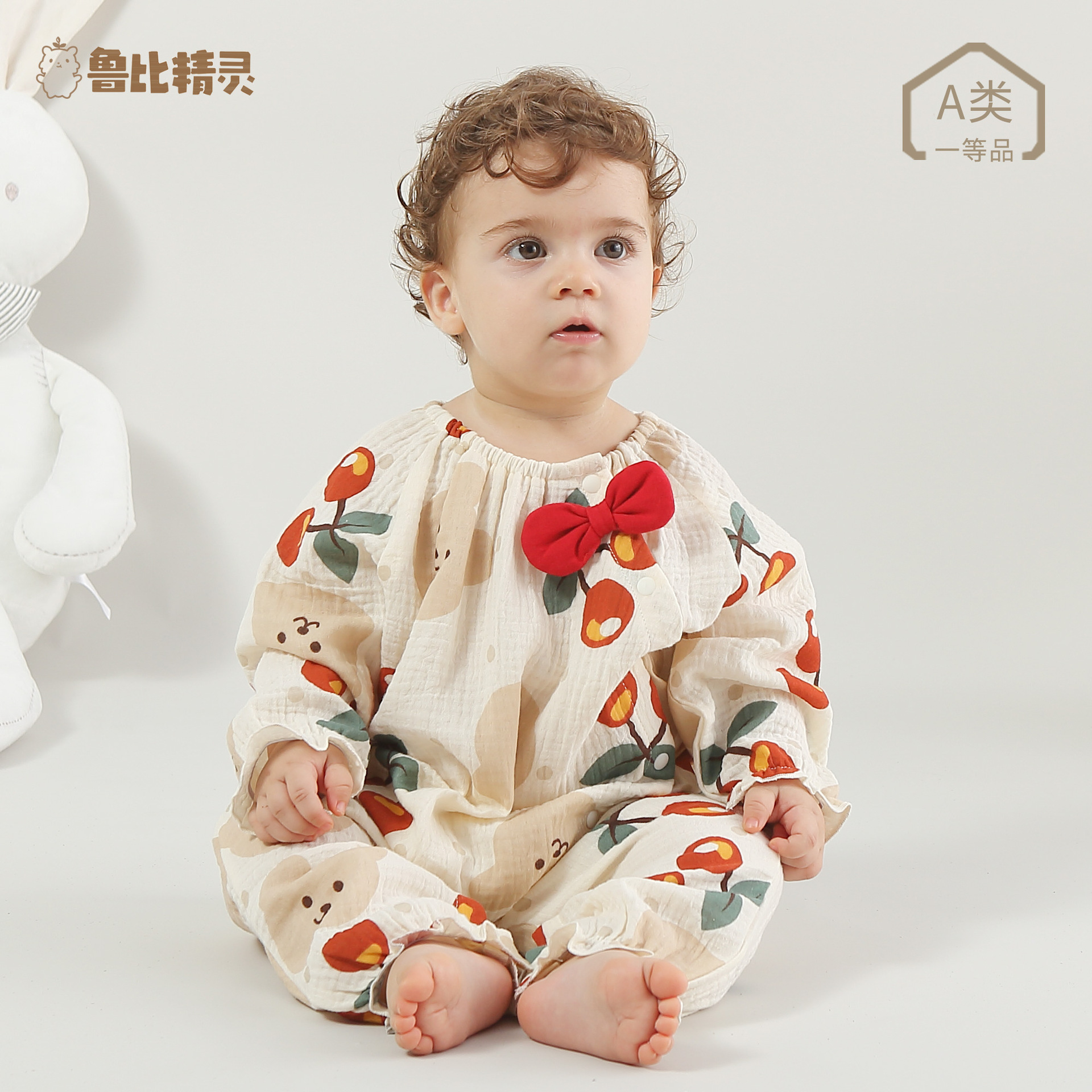Baby Thin Gauze Cotton Jumpsuit Home Crawling Suit Newborn Baby Long-Sleeved Category a Pure Cotton Robe Breathable