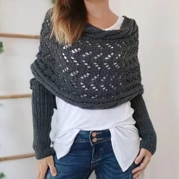 2024 new Amazon cross-border autumn and winter wool scarf European and American twist hollow extended double sleeve shawl scarf