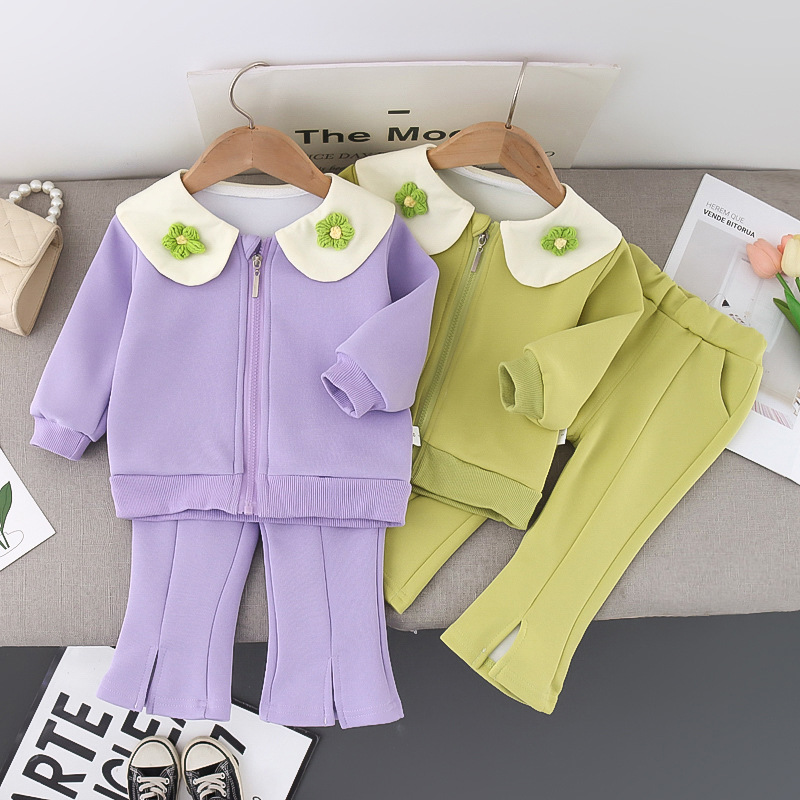 Children's spring and autumn suit Autumn New style baby girl Autumn fashion three-dimensional flower doll collar long sleeve suit cute