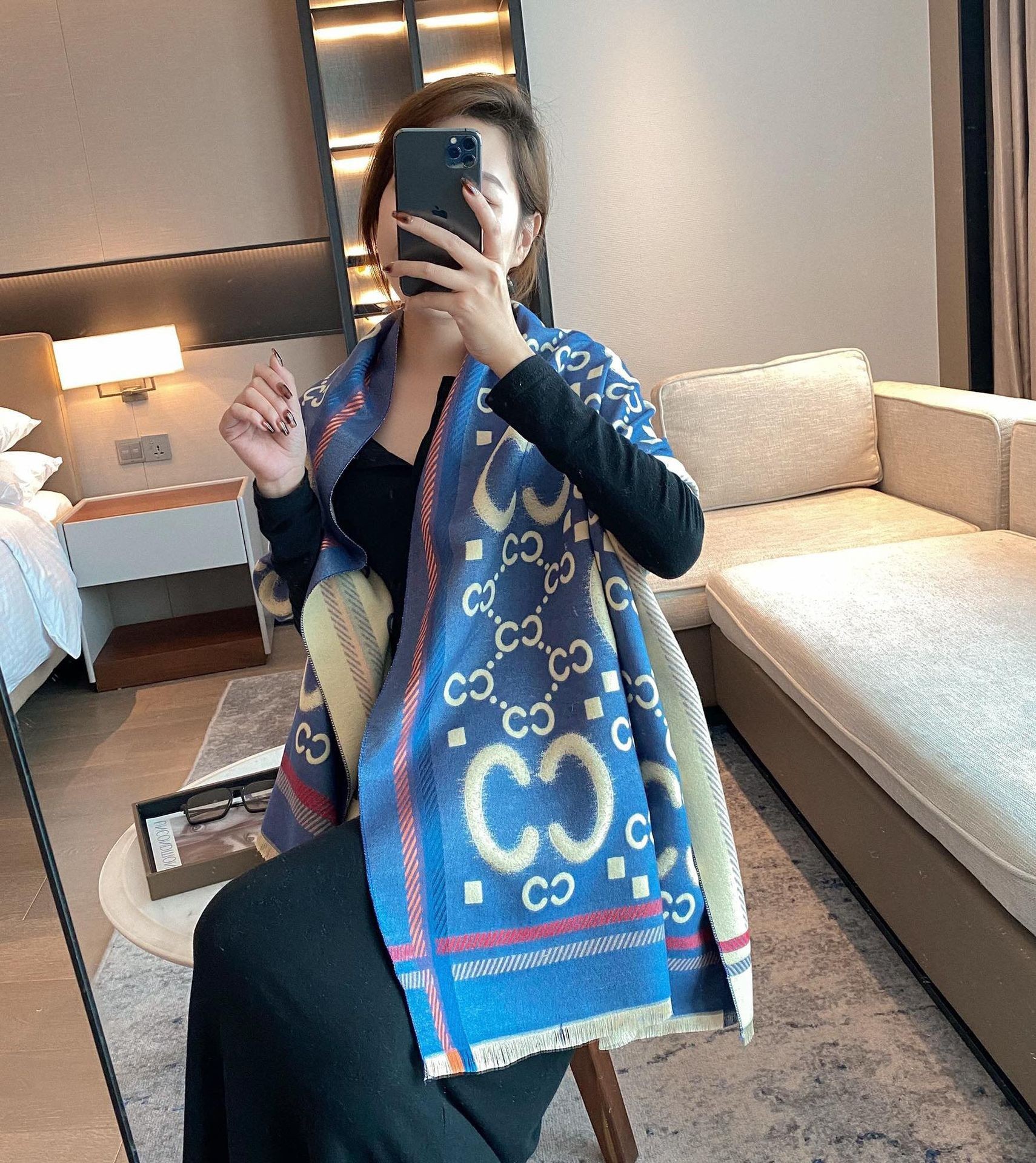 Picture of 2024 New Fashionable Big-Name Versatile Orange High-End Wool Cashmere Shawl Scarf for Women Winter Dual Use
