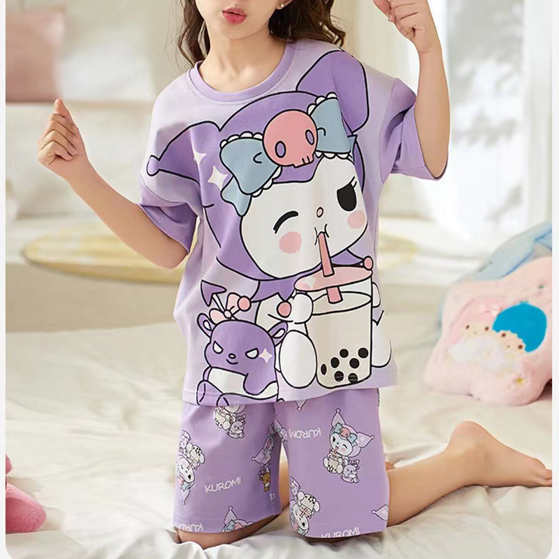 New Style Pajamas for Girls Summer Thin Air Conditioning Home Clothes for Girls 2024 New Style Short Sleeve Suit for Summer Outer Wear