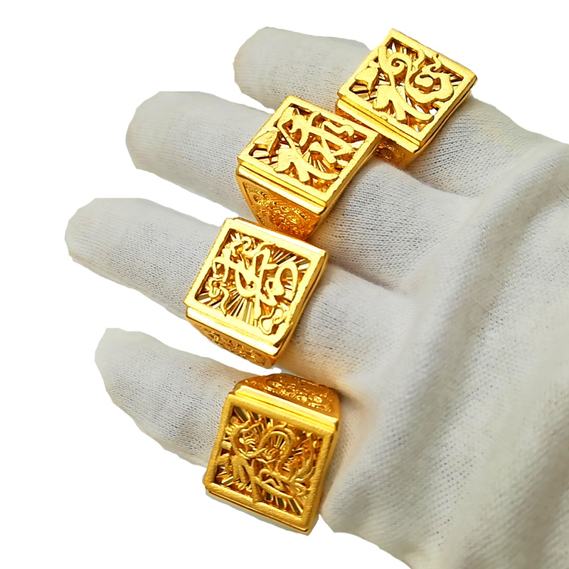Wholesale thick gold domineering Vietnam gold gold Fu Lu Shou dragon ring open square mouth ring brass gold plated male ring
