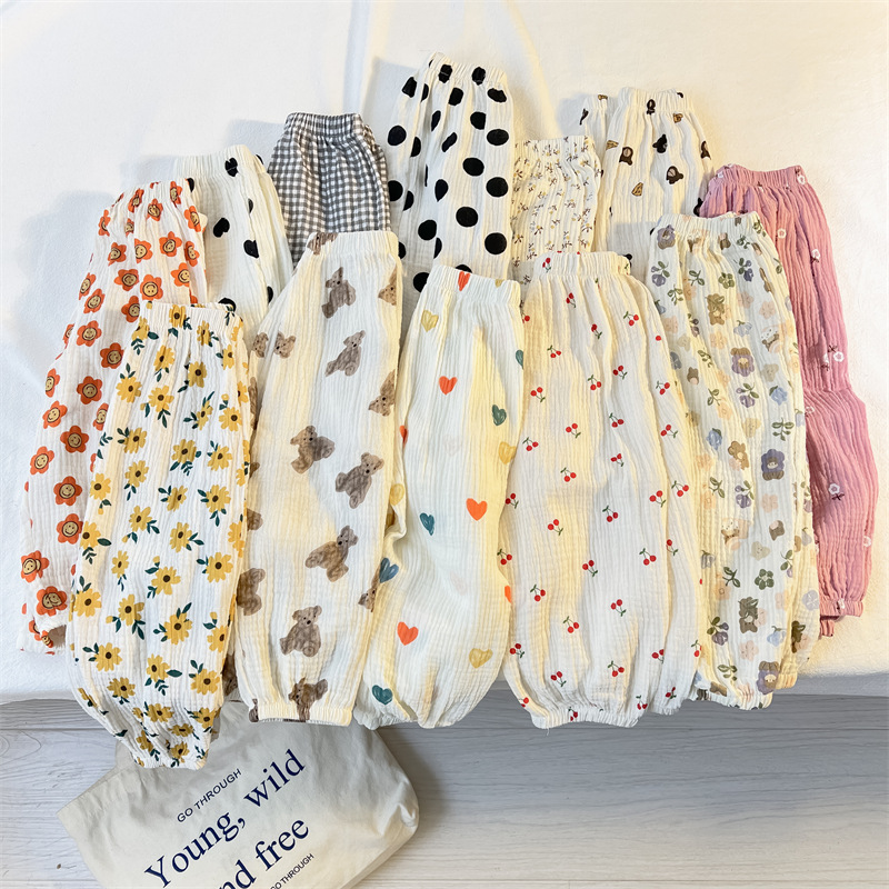 Soft Breathable Gauze Anti-mosquito Pants Boys and Girls Thin Pants Western Style Cartoon Printed Children's Baby Casual Pants Summer
