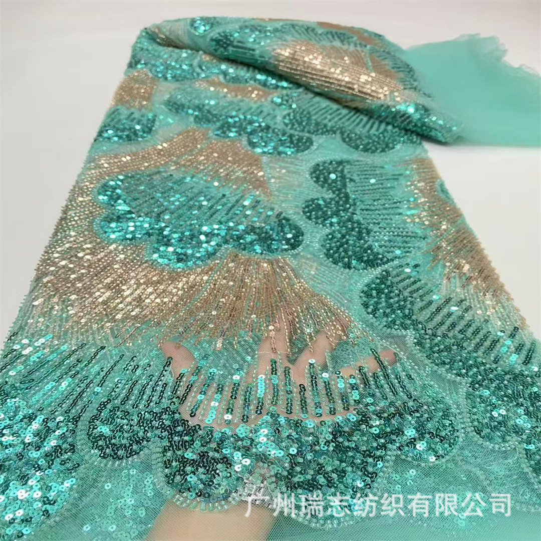 European and American Style Bead Tube Sequin Heavy Embroider Fabric Mesh Fashion Wedding Dress Party Dress Lace Embroidered Cloth Lace