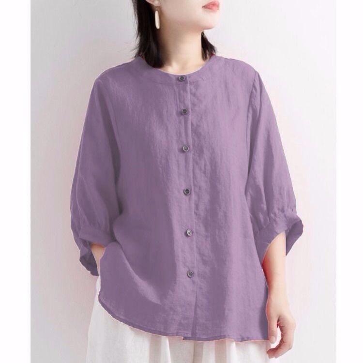 Picture of 2024 Early Spring New Women's Shirts Women's Design Niche Summer Retro Literary Lantern Sleeve Cotton and Linen Tops Trendy