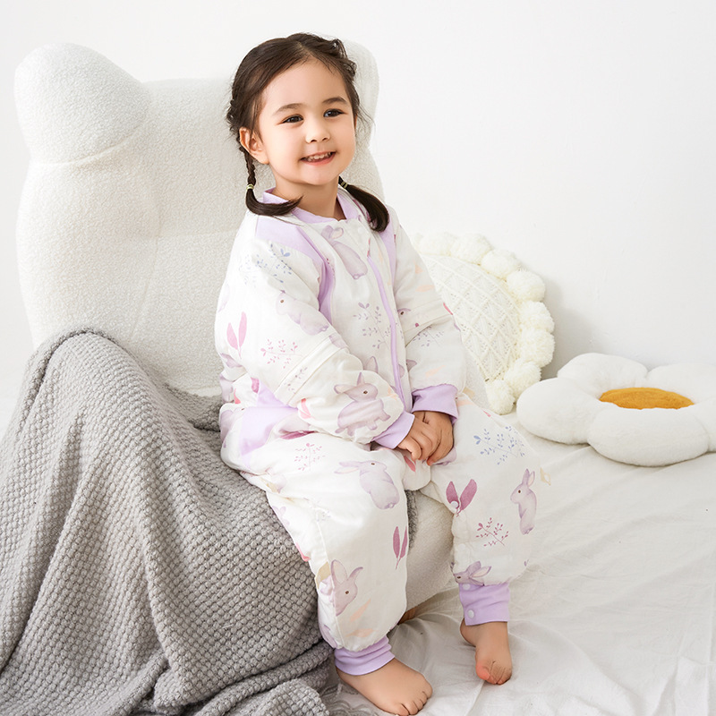 Picture of Cotton Children's Bamboo Fiber Split-leg Sleeping Bag Autumn Thickened Baby Constant Temperature Bamboo Cotton Gauze Baby Antibacterial Pajamas Class A