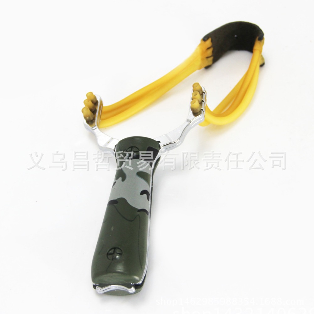 Picture of Camouflage Wild Wolf outdoor Slingshot three card latex tube rubber band Bow zinc alloy wood grain shooting fishing card ball slingshot