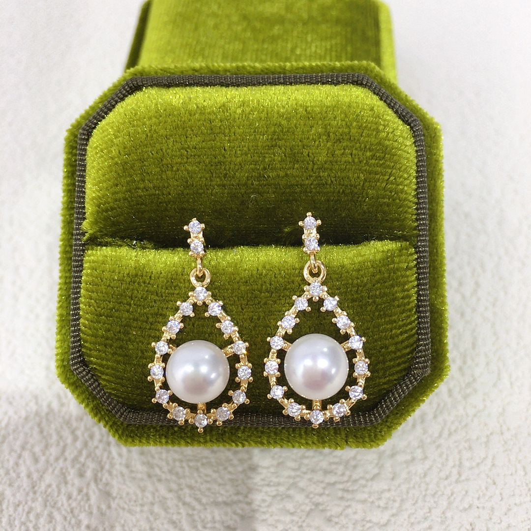 Picture of Zhuji Natural Freshwater Pearl Earrings Women's High-end Sense Zircon Drop Pearl Earrings 18K Gold Color Preservation Ears