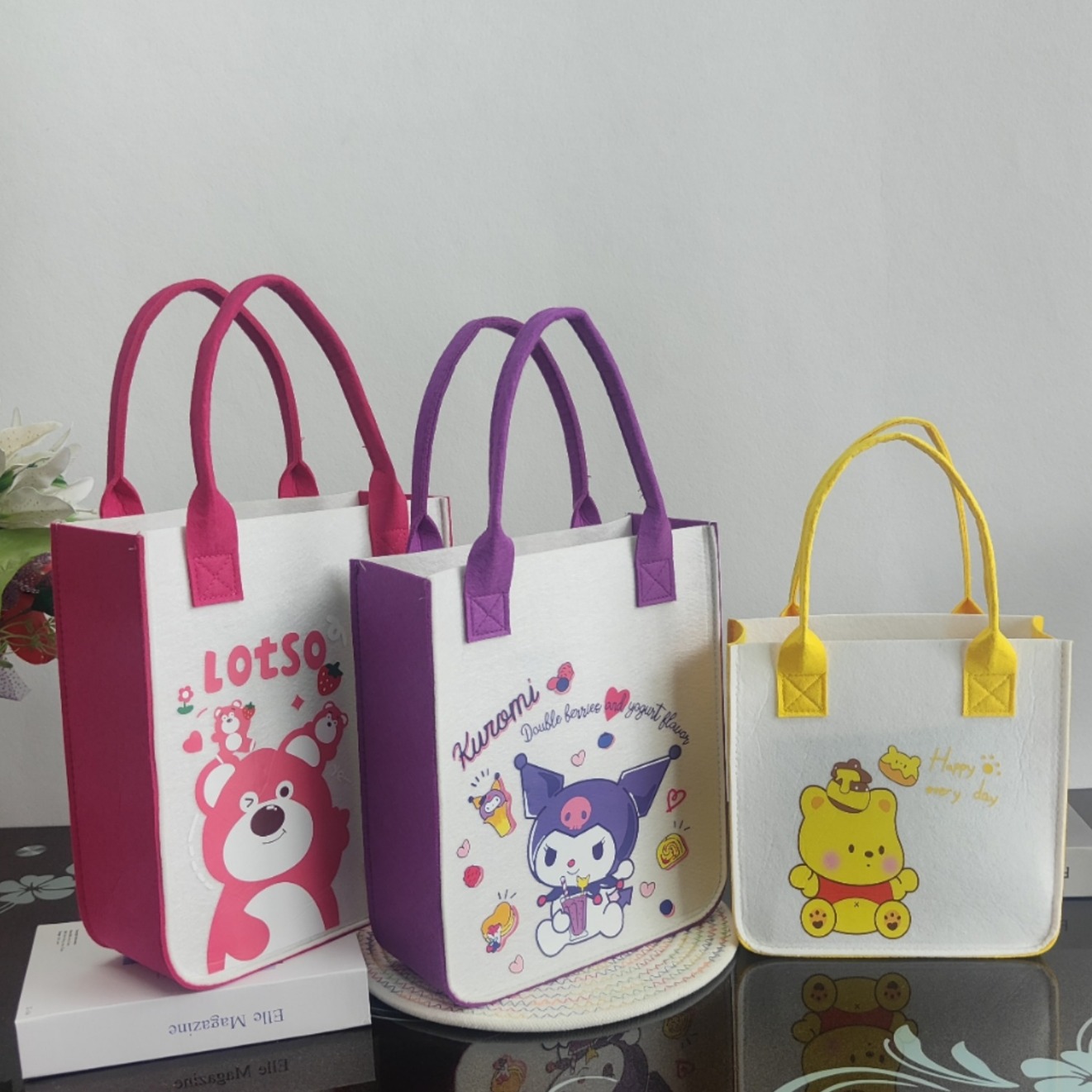 Factory Customized Felt Tote Bag Baby's 100Th Birthday Felt Tote Bag Work Clothing Heat Transfer Felt Tote Bag