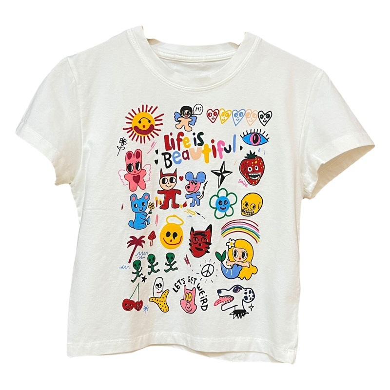 South Korea's Dongdaemun New 2025 Early Autumn Cute and Fun Cartoon Pattern Printed Slim T-Shirt for Women