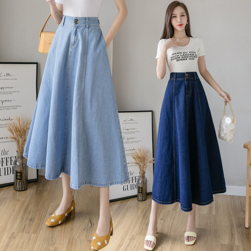 2025 Summer New A- line Large Umbrella Skirt High Waist Loose Korean Style Slimming Mid-length Denim Skirt Skirt