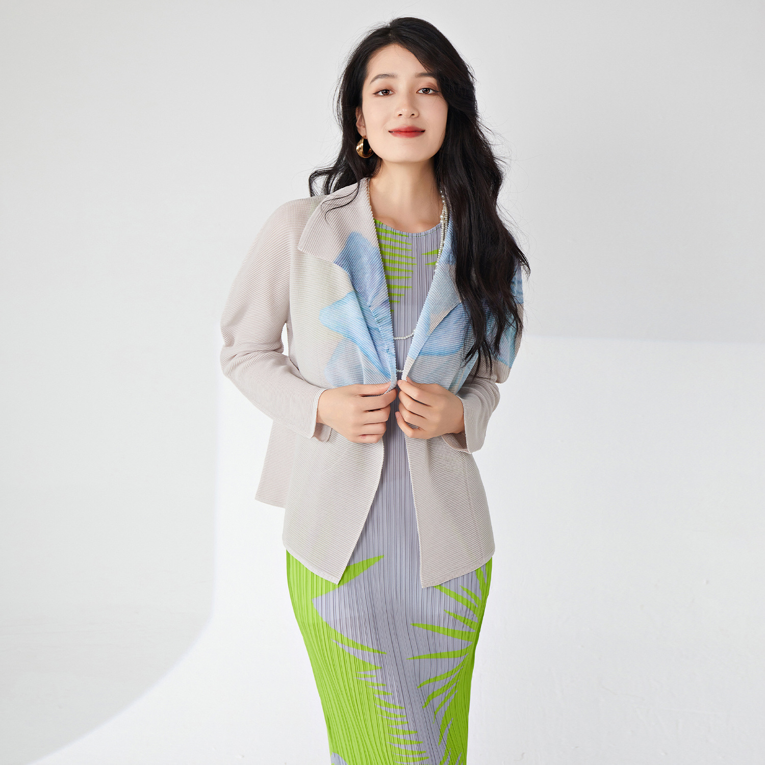 Picture of Miyake Printed Early Spring Outwear Classy Women's Clothing European and American Cross-Border Loose Large Size Slim Versatile Casual Cardigan Top