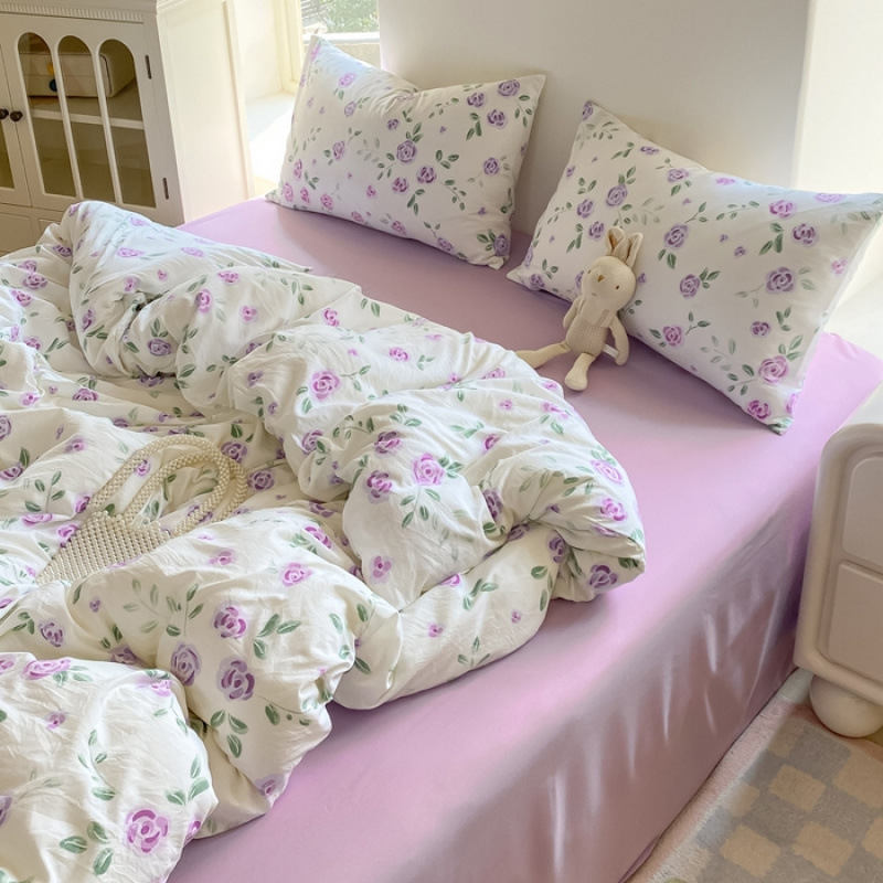 Picture of Mother and infant ins cloud feeling super soft washed wrinkled cotton four-piece set A floral fresh quilt cover dormitory bed sheets three-piece set