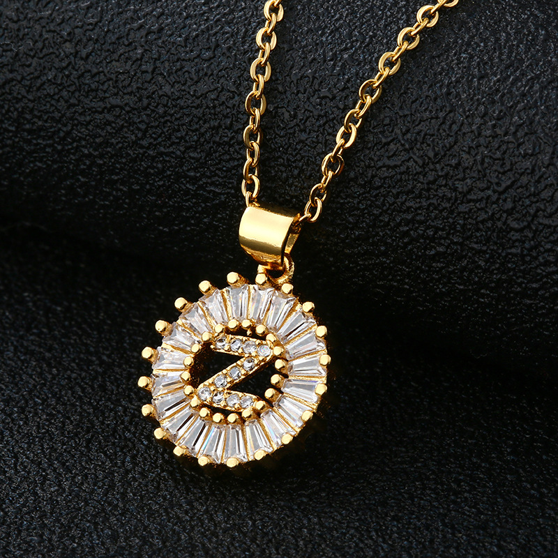 Picture of Letter Necklace Women's Necklace 26 Letters Copper Inlaid Cubic Zircon Vacuum Electroplated Stainless Steel Chain Necklace