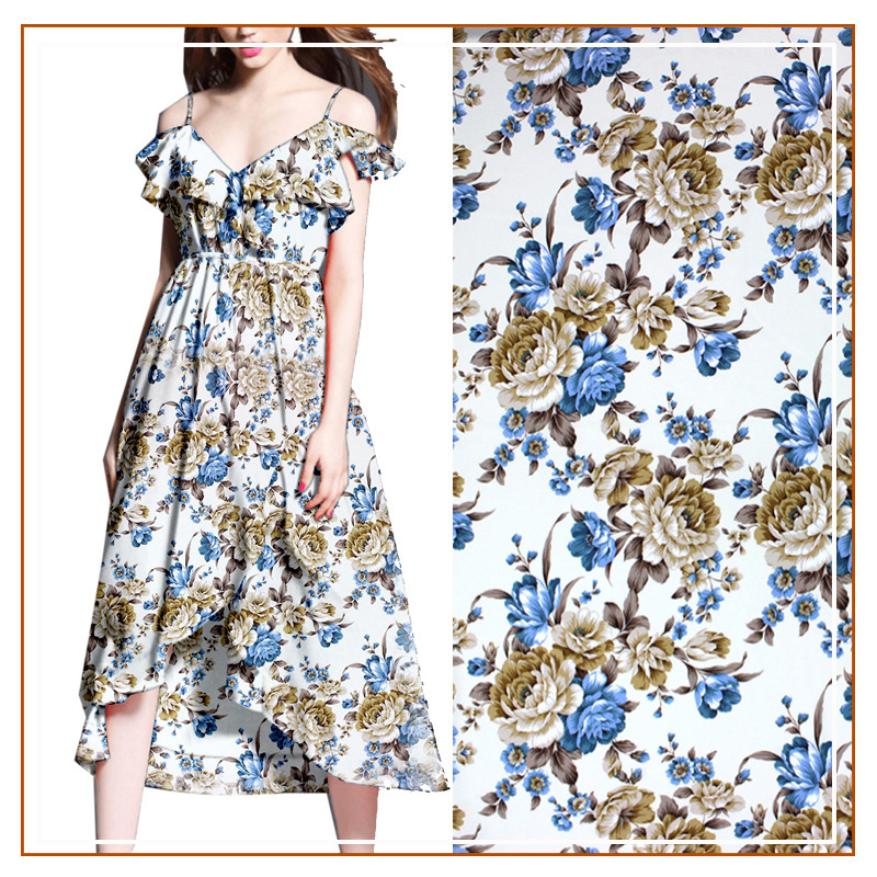 High Quality Chiffon Bead Print Large Flower All Polyester Fabric Pajamas Dress Fabric Popular Summer and Autumn New Style