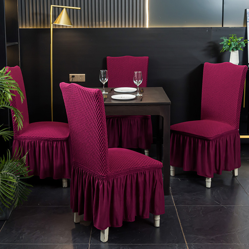 Picture of Table and Chair Covers, English Turkish Chair Covers, Skirt-Style Full Coverage, Universal Solid Color, Hotel Banquet Living Room Dining Chair Seat Covers