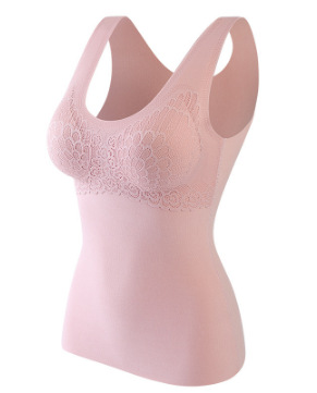 Picture of Autumn and winter New Hot warm vest seamless V-neck flower lace one-piece fixed Cup slim base underwear
