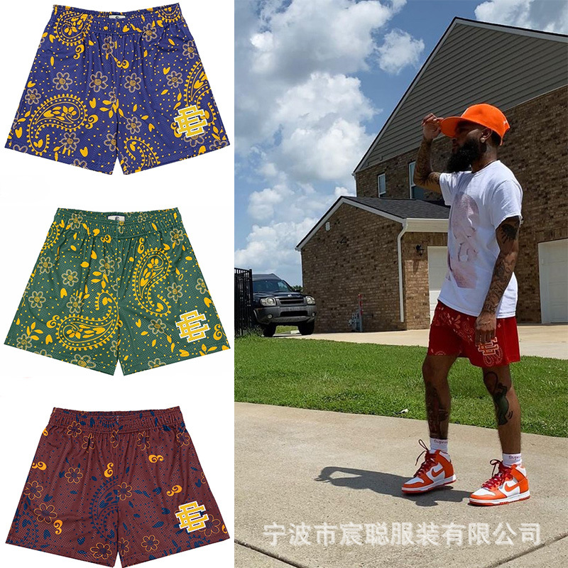 American Cashew Flower Series Casual Men's Shorts Five-point Pants Loose But Knee Running Quick-drying Sports Basketball Pants