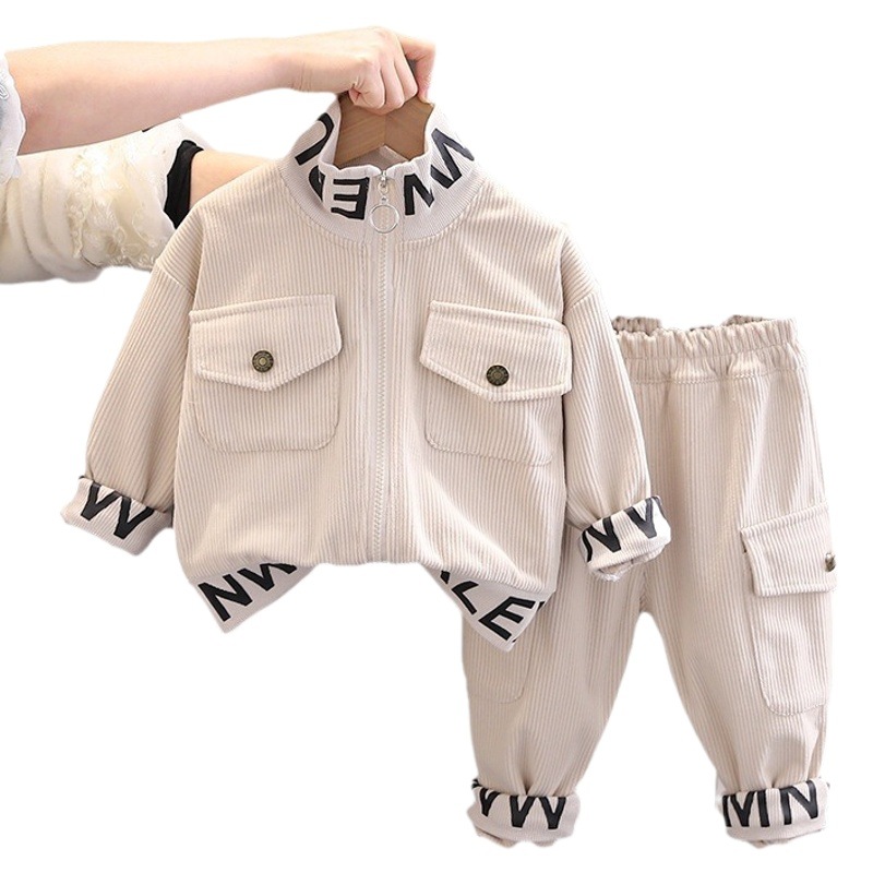 Spring Korean style long sleeve suit Spring and Autumn new children's western style letter stand collar zipper long sleeve casual suit