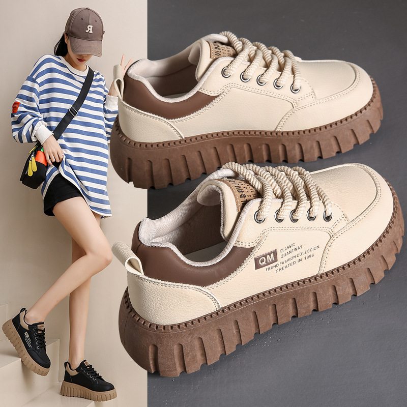 2024 Summer New Elevated Board Shoes Platform Bottom Wear-resistant Street Photoshoot Trendy Casual Women's Shoes Student Shoes XQ229