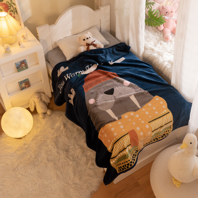 Picture of Children's Blanket Kindergarten Spring and Autumn Baby Coral Fleece Blanket Spring and Summer Single Layer Thin Blanket Office Nap