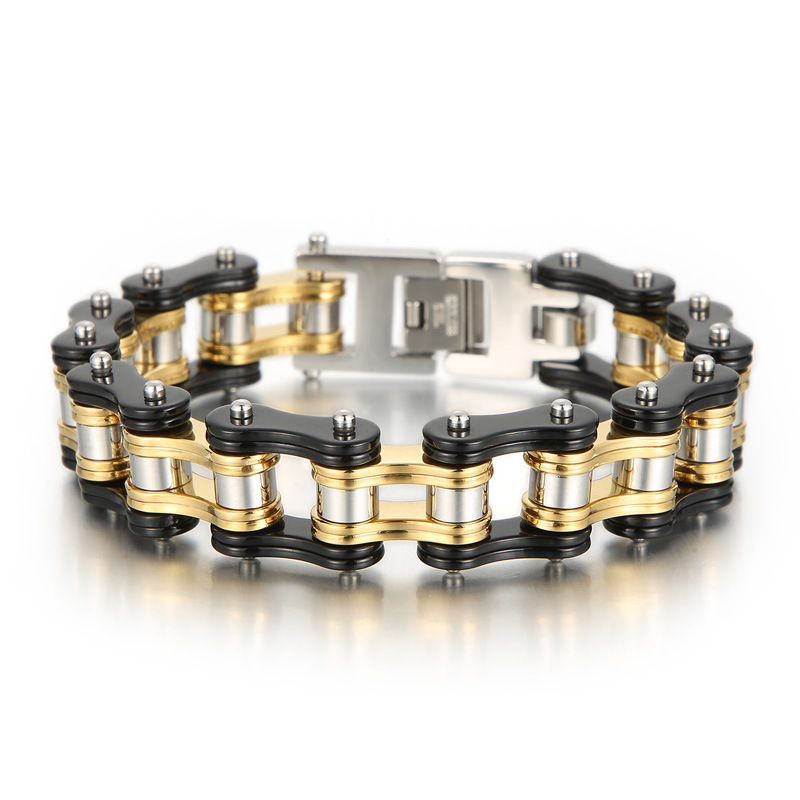 Picture of Cool Street Hip Hop Bicycle Chain Bracelet European and American Fashion Electroplated Titanium Steel Men's Motorcycle Bracelet