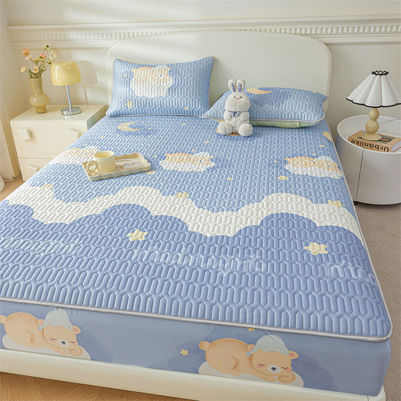 Latex mat three-piece set bed hat summer cool feeling mattress printing washable student dormitory two-piece set wholesale
