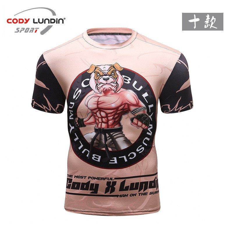 Men's tights summer short-sleeved T-shirt sweat-wicking sports training top digital printing fitness clothes