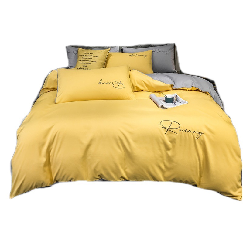 Solid color washed cotton four-piece set bed hat kit student dormitory single double quilt cover gift wholesale group purchase