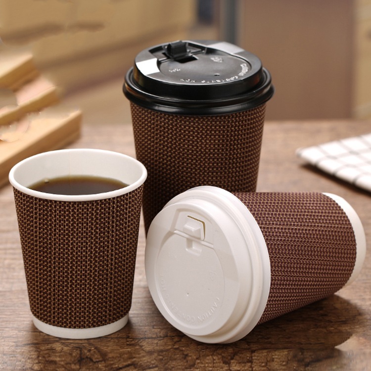 Thickened Coffee Paper Cup for Business Hot Drinks, Double-Layer Corrugated Anti-Scalding Takeaway Commercial Milk Tea Cup with Lid