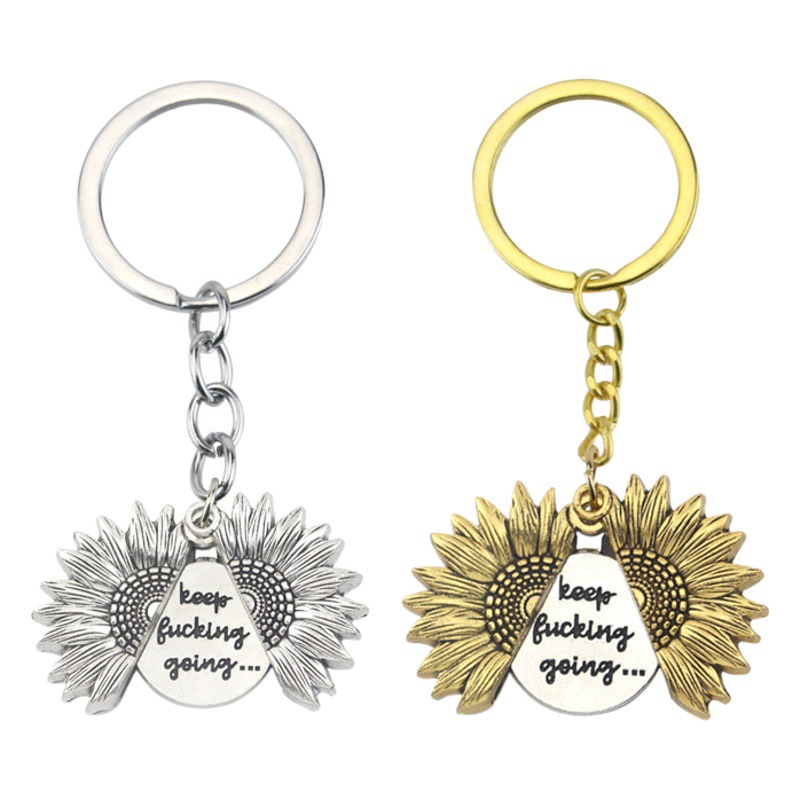 Sunflower flower flower shape accessories can be opened double-sided lettering alloy keychain manufacturers hot small gifts