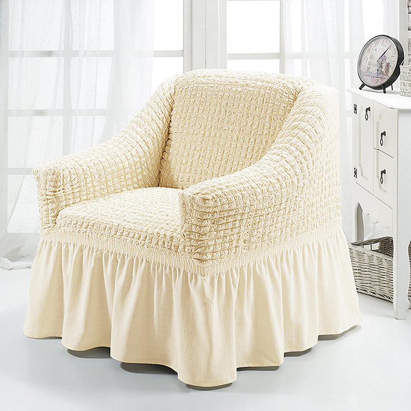 Picture of American Single Sofa Cover All-Inclusive Pure Color Stretch Fabric Sofa Cover Lace Decoration Simple Modern Universal for All Seasons