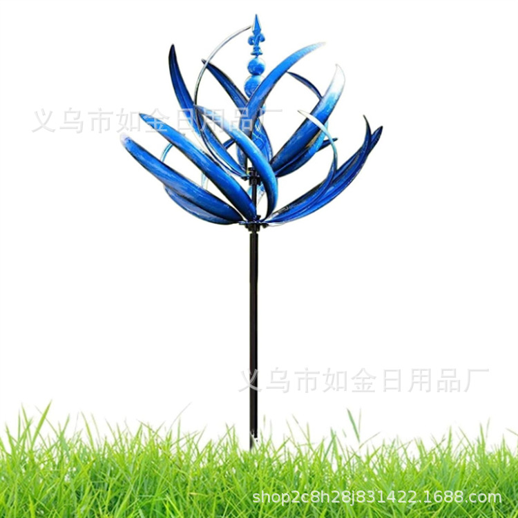 Picture of molino de viento giratorio power wind rotating blue Lotus metal windmill courtyard decoration