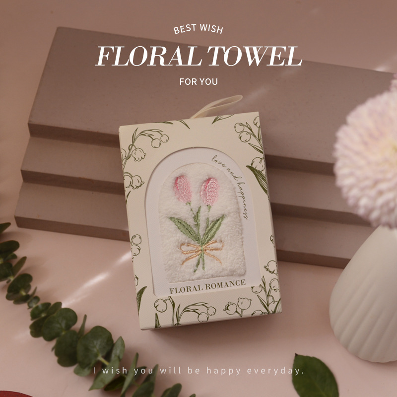 Picture of Mother's Day Tulip Towel Gift Box Hand Gift Small Gift Creative Absorbent Face Wash Towel Square Gift Box