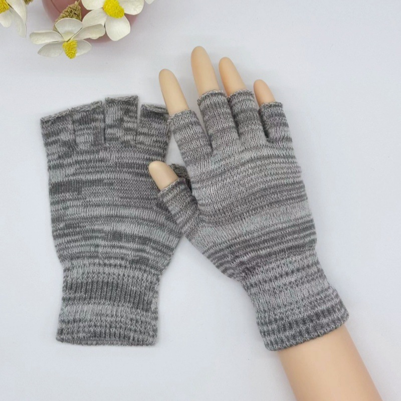 Picture of Black half finger finger elastic stretch acrylic knitted winter gloves for mobile phone