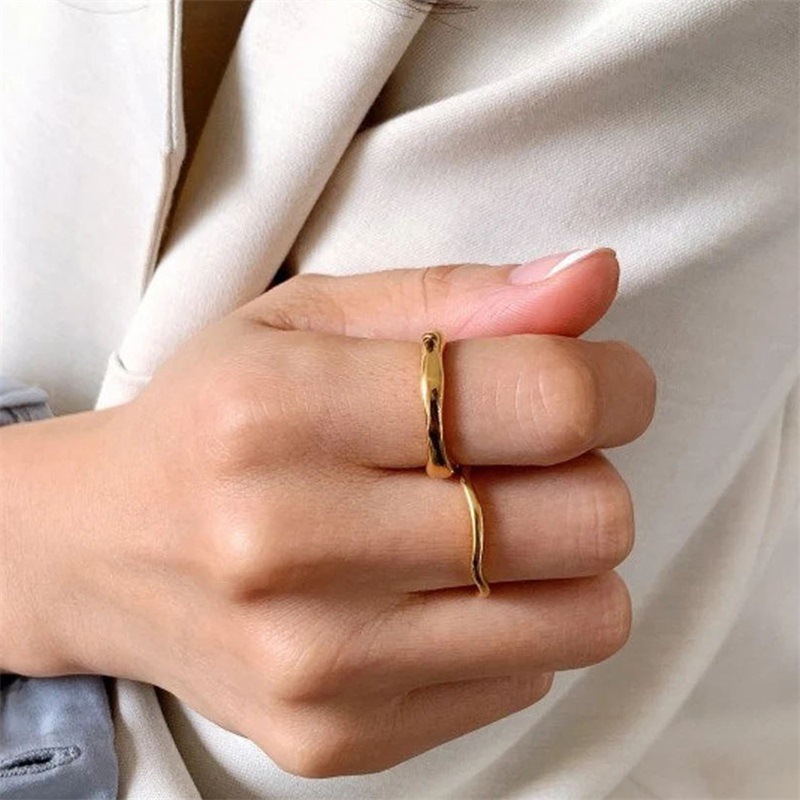 Double-layer Stacked Wavy Ring Women's Vintage Distinctive Irregular All-match Simple Fashion Ring Stainless Steel Ring